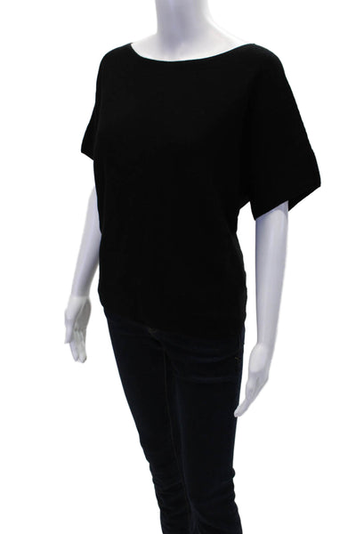 R Label The Reset Womens Wool Short Sleeve Casual Knit Top Black Size L