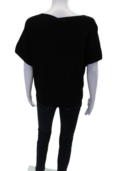 R Label The Reset Womens Wool Short Sleeve Casual Knit Top Black Size L