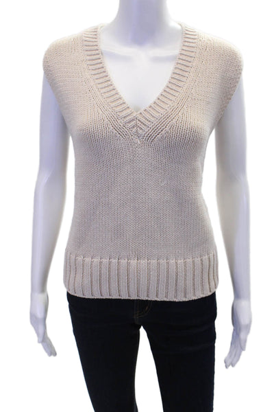 White + Warren Womens Cotton Sleeveless V-neck Knit Sweater Vest Nude Size L