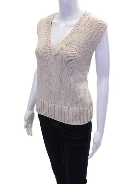 White + Warren Womens Cotton Sleeveless V-neck Knit Sweater Vest Nude Size L