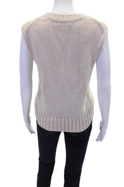 White + Warren Womens Cotton Sleeveless V-neck Knit Sweater Vest Nude Size L