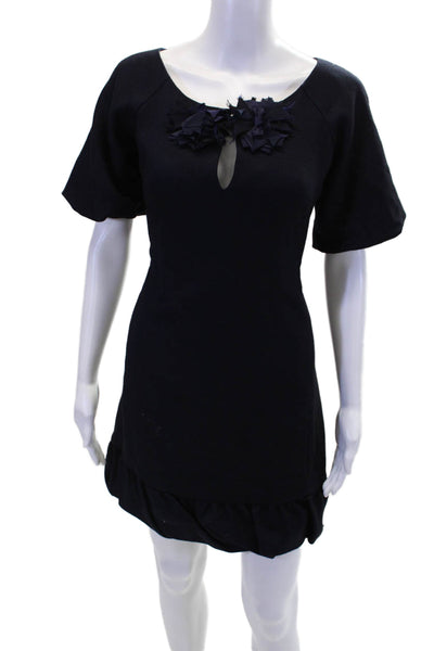 Rebecca Taylor Womens Wool Flower Embroidered Bubble Hem Dress Blue Size 6