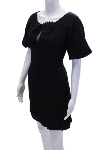 Rebecca Taylor Womens Wool Flower Embroidered Bubble Hem Dress Blue Size 6