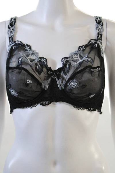 Lise Charmel Womens Rhinestone Detail Charm Accent Underwire Bra Black Size 36E