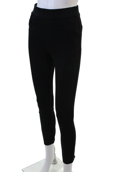 Spanx Womens Textured Lined Straight Leg Elastic Waistband Pants Black Size XS
