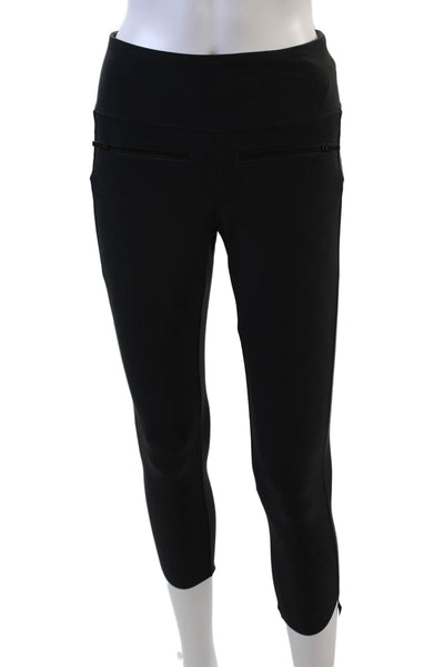 Athleta Womens Textured Lined Slim Leg Casual Cropped Pants Black Size S