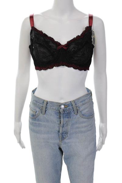 Huit Lingerie Womens Bow Accent Contrast Lace Underwired Bra Black Size 36E