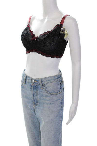 Huit Lingerie Womens Bow Accent Contrast Lace Underwired Bra Black Size 36E
