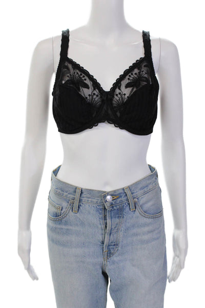 Simone Perele Womens Striped Sheer Lace Panel Detail Bra Black Size 34F