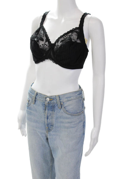 Simone Perele Womens Striped Sheer Lace Panel Detail Bra Black Size 34F