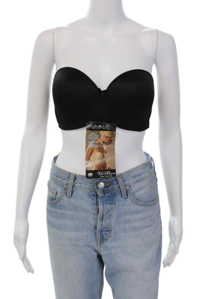 Va Bien Womens Strapless Molded Cup Bow Accent Underwired Bra Black Size 32E