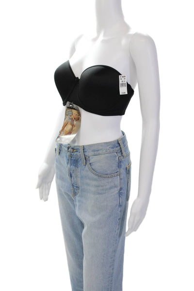 Va Bien Womens Strapless Molded Cup Bow Accent Underwired Bra Black Size 32E