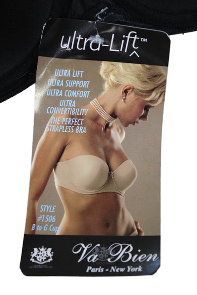 Va Bien Womens Strapless Molded Cup Bow Accent Underwired Bra Black Size 32E