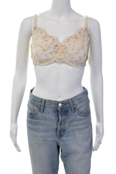 Fayreform Womens Floral Embroidered Rose Accent Underwire Bra White Size 38DD