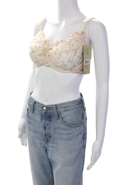 Fayreform Womens Floral Embroidered Rose Accent Underwire Bra White Size 38DD