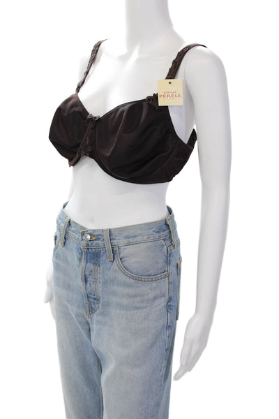 Simone Perele Womens Embroidered Detail Bow Accent Underwire Bra Brown Size 42C