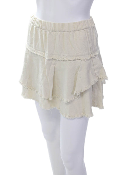 Scoop Women's Elastic Waist Fringe Unlined Tiered Mini Skirt Beige Size S
