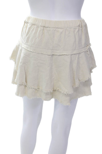 Scoop Women's Elastic Waist Fringe Unlined Tiered Mini Skirt Beige Size S