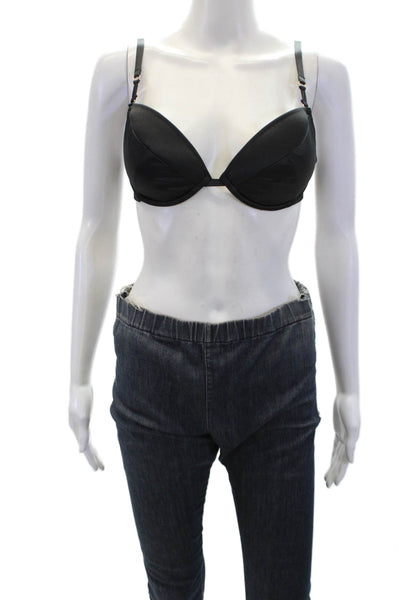 Huit Womens Ajustable Straps Underwire Full Coverage Bra Set Black Beige Size 34