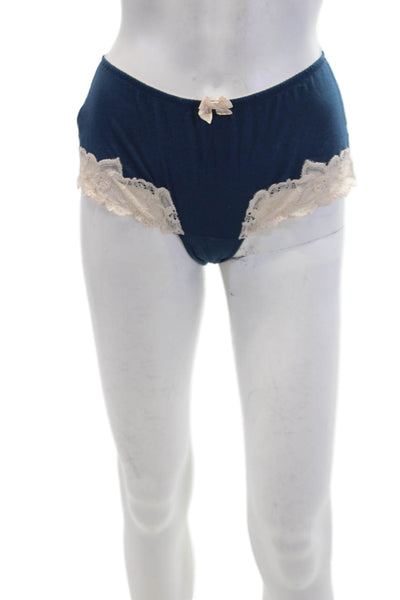Fayreform Women's Lace Trim Bow Cotton Cheeky Panty Set Navy Blue Gray Size M