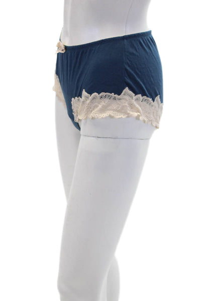 Fayreform Women's Lace Trim Bow Cotton Cheeky Panty Set Navy Blue Gray Size M
