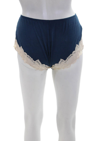 Fayreform Women's Lace Trim Bow Cotton Cheeky Panty Set Navy Blue Gray Size M