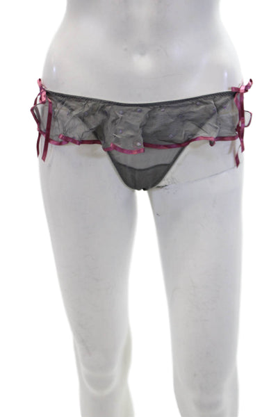 Fayreform Women's Lace Trim Bow Cotton Cheeky Panty Set Navy Blue Gray Size M