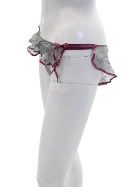 Fayreform Women's Lace Trim Bow Cotton Cheeky Panty Set Navy Blue Gray Size M