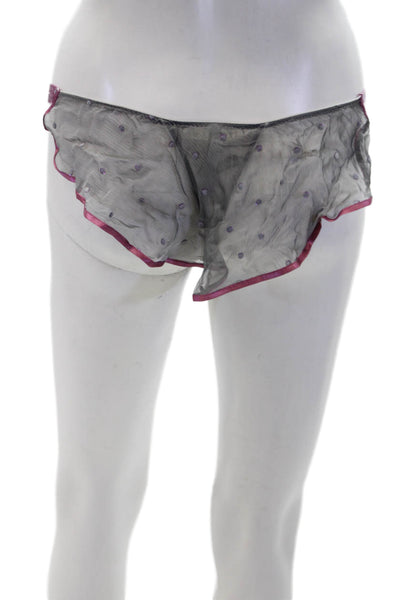 Fayreform Women's Lace Trim Bow Cotton Cheeky Panty Set Navy Blue Gray Size M