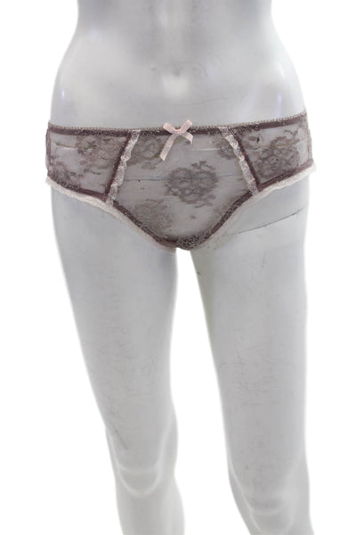 Fayreform Women's Lace Trim Bow Sheer Cheeky Panty Set Black Purple Size L