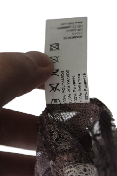 Fayreform Women's Lace Trim Bow Sheer Cheeky Panty Set Black Purple Size L