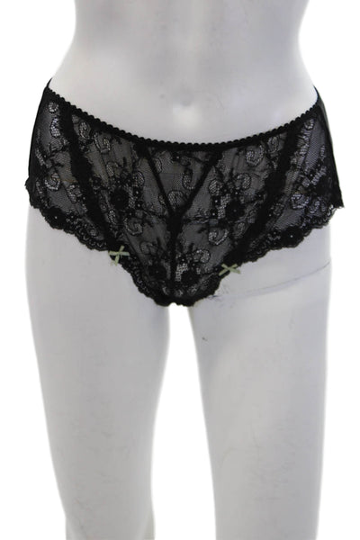 Fayreform Women's Lace Trim Bow Sheer Cheeky Panty Set Black Purple Size L