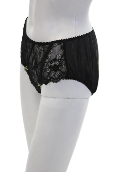 Fayreform Women's Lace Trim Bow Sheer Cheeky Panty Set Black Purple Size L