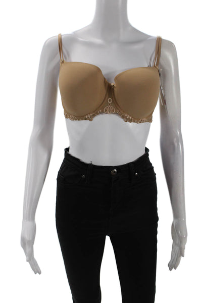 Simone Perele Womens Textured Bow Front Cupped Push Up Bra Nude Size 36E