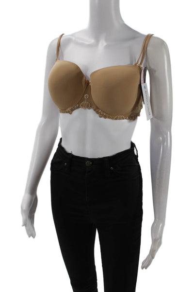 Simone Perele Womens Textured Bow Front Cupped Push Up Bra Nude Size 36E