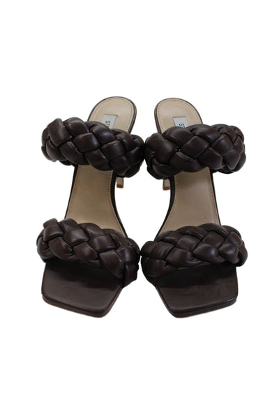 Steve Madden Womens Vegan Leather Double Strap Slide On Sandals Brown Size 9.5M