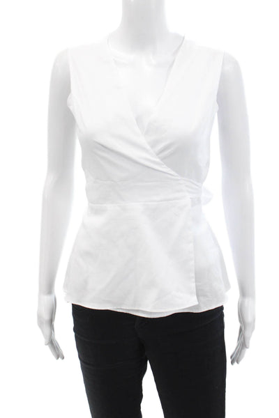 Shannon Mclean Womens Sleeveless Flare Hem Wrap Blouse Top White Size M
