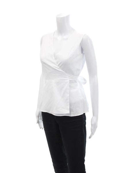 Shannon Mclean Womens Sleeveless Flare Hem Wrap Blouse Top White Size M