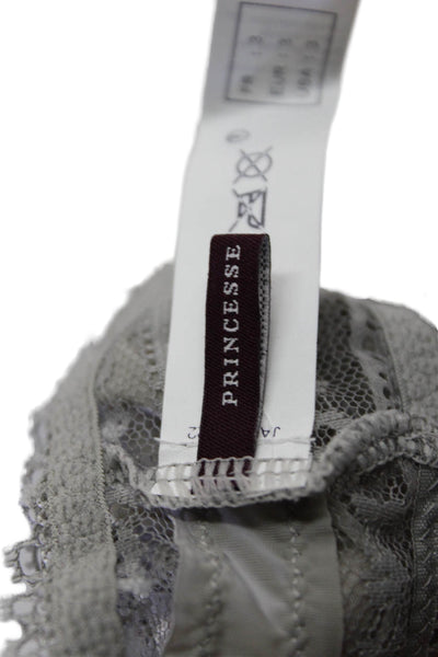 Princesse Tam Tam Womens Lace Trim Bow Detail Thong Underwear Gray Size T3