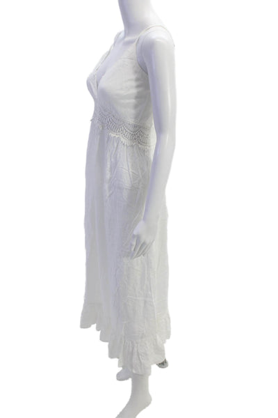 Boho Me Womens V-Neck Spaghetti Straps Lace Trim Tiered Midi Dress White Size XS