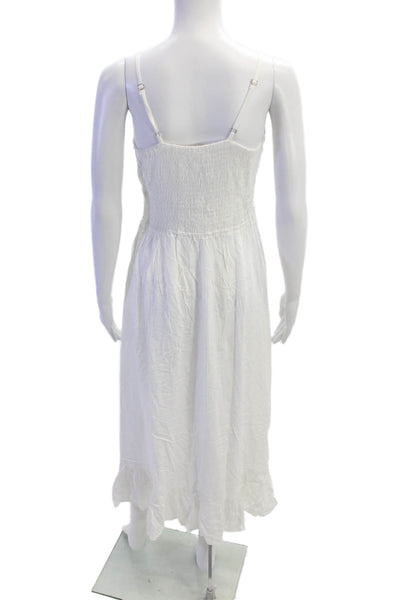Boho Me Womens V-Neck Spaghetti Straps Lace Trim Tiered Midi Dress White Size XS