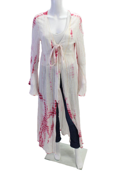 Ranees Women's Long Sleeves Wrap Long Dress Pink White Tie Dye Size S/M