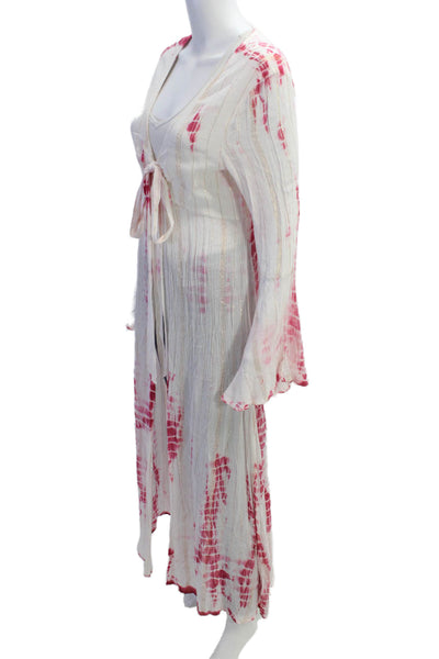 Ranees Women's Long Sleeves Wrap Long Dress Pink White Tie Dye Size S/M