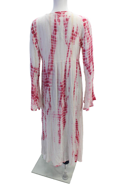 Ranees Women's Long Sleeves Wrap Long Dress Pink White Tie Dye Size S/M