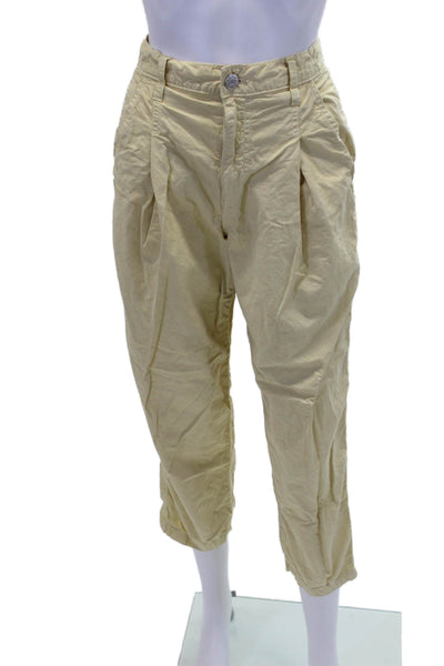 Amo Womens Cotton Zip Button Lined Straight Leg Cargo Casual Pants Yellow Size E