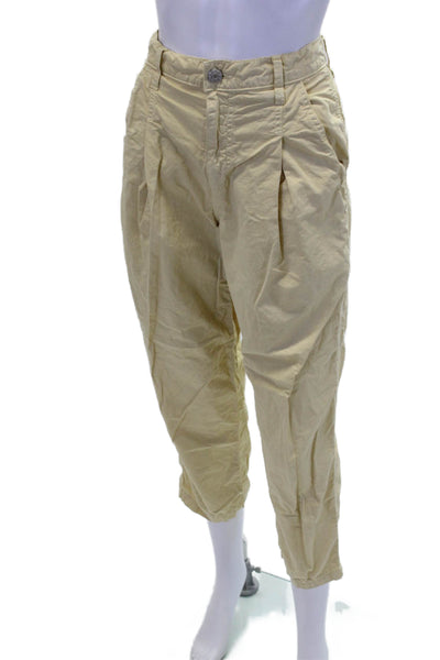 Amo Womens Cotton Zip Button Lined Straight Leg Cargo Casual Pants Yellow Size E