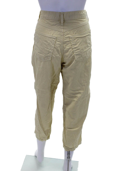 Amo Womens Cotton Zip Button Lined Straight Leg Cargo Casual Pants Yellow Size E
