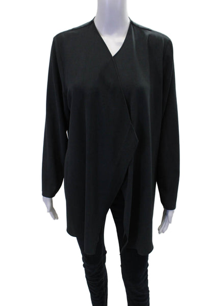 Emmelle Womens Textured Long Sleeve Lined Open Front Blouse Gray Size S