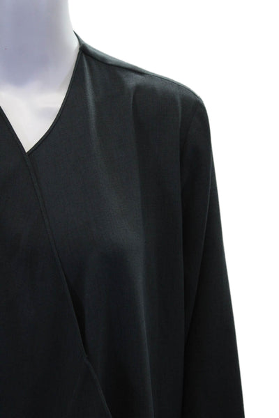 Emmelle Womens Textured Long Sleeve Lined Open Front Blouse Gray Size S