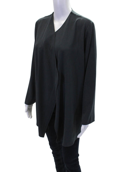 Emmelle Womens Textured Long Sleeve Lined Open Front Blouse Gray Size S